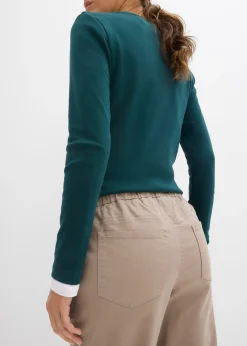 Femme bonprix Pantalons|Pantalon barrel en twill, taille mi-haute élastiquée