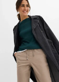 Femme bonprix Pantalons|Pantalon barrel en twill, taille mi-haute élastiquée