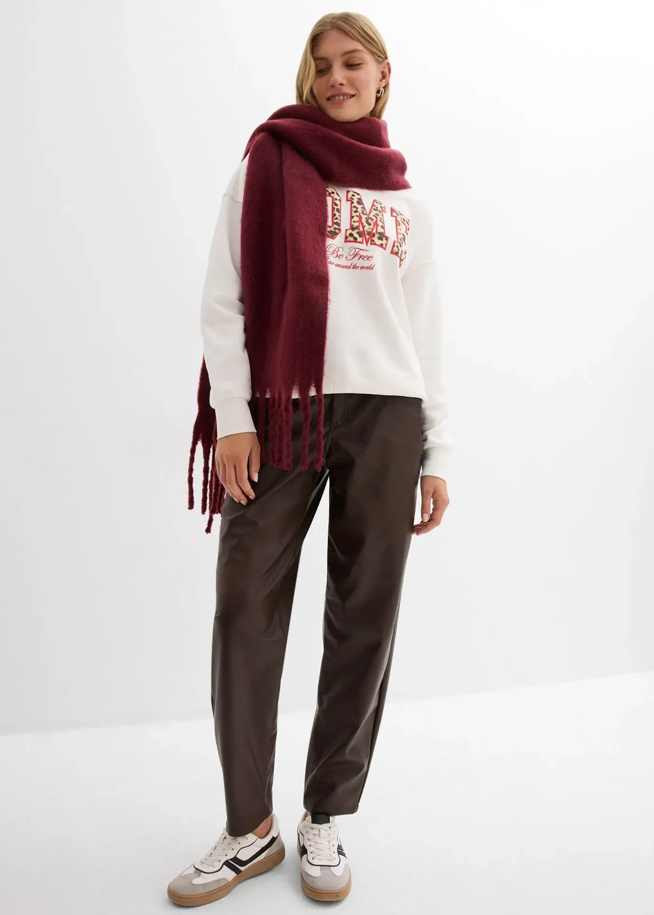 bonprix Pantalon barrel enduit, taille mi-haute|Femme Pantalons