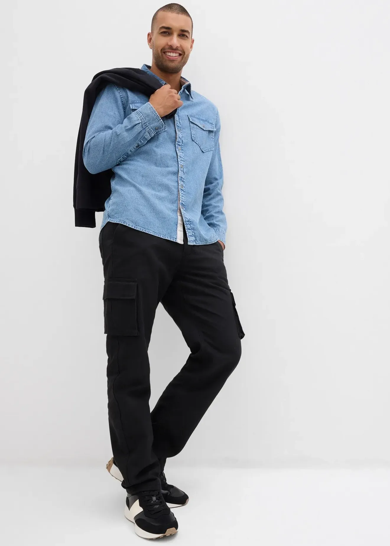 bonprix Pantalon cargo et loose à doublure chaude en flanelle et taille élastiquée, droit|Homme Vêtements Thermiques|Pantalons