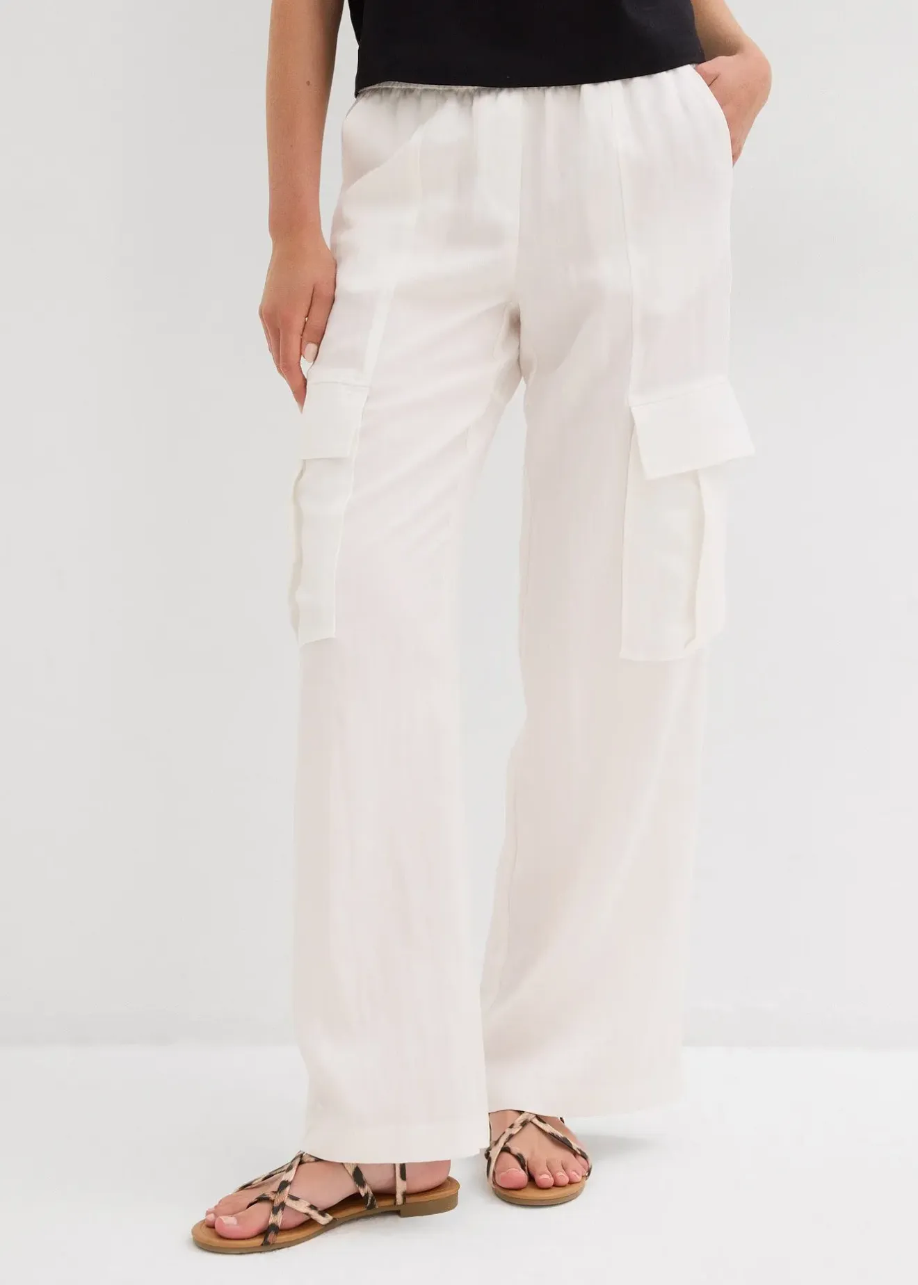 Femme bonprix Pantalons|Pantalon cargo fluide en Lyocell mélangé