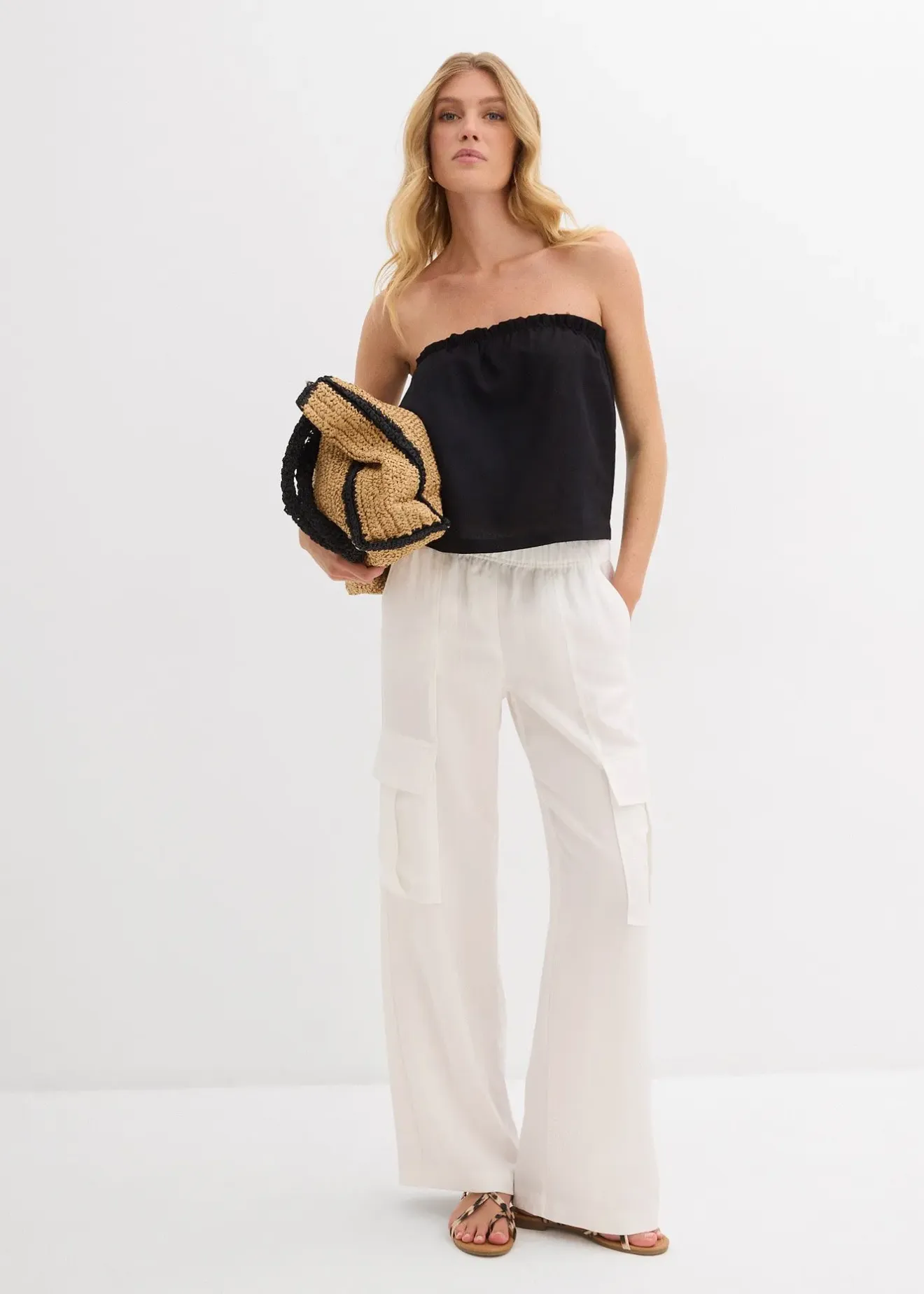 Femme bonprix Pantalons|Pantalon cargo fluide en Lyocell mélangé