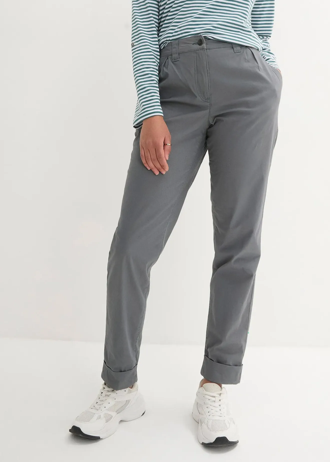 bonprix Pantalon chino en coton, longueur cheville|Femme Pantalons