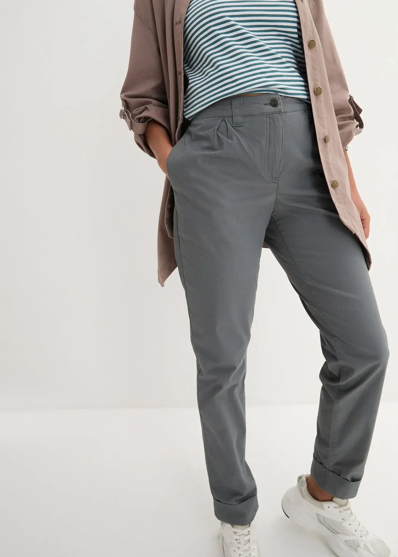 bonprix Pantalon chino en coton, longueur cheville|Femme Pantalons