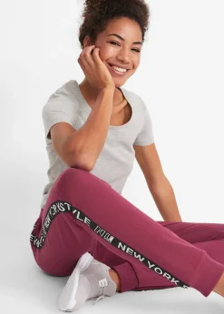 bonprix Pantalon de jogging avec finitions bord-côtes et imprimé|Femme Sweats|Pantalons