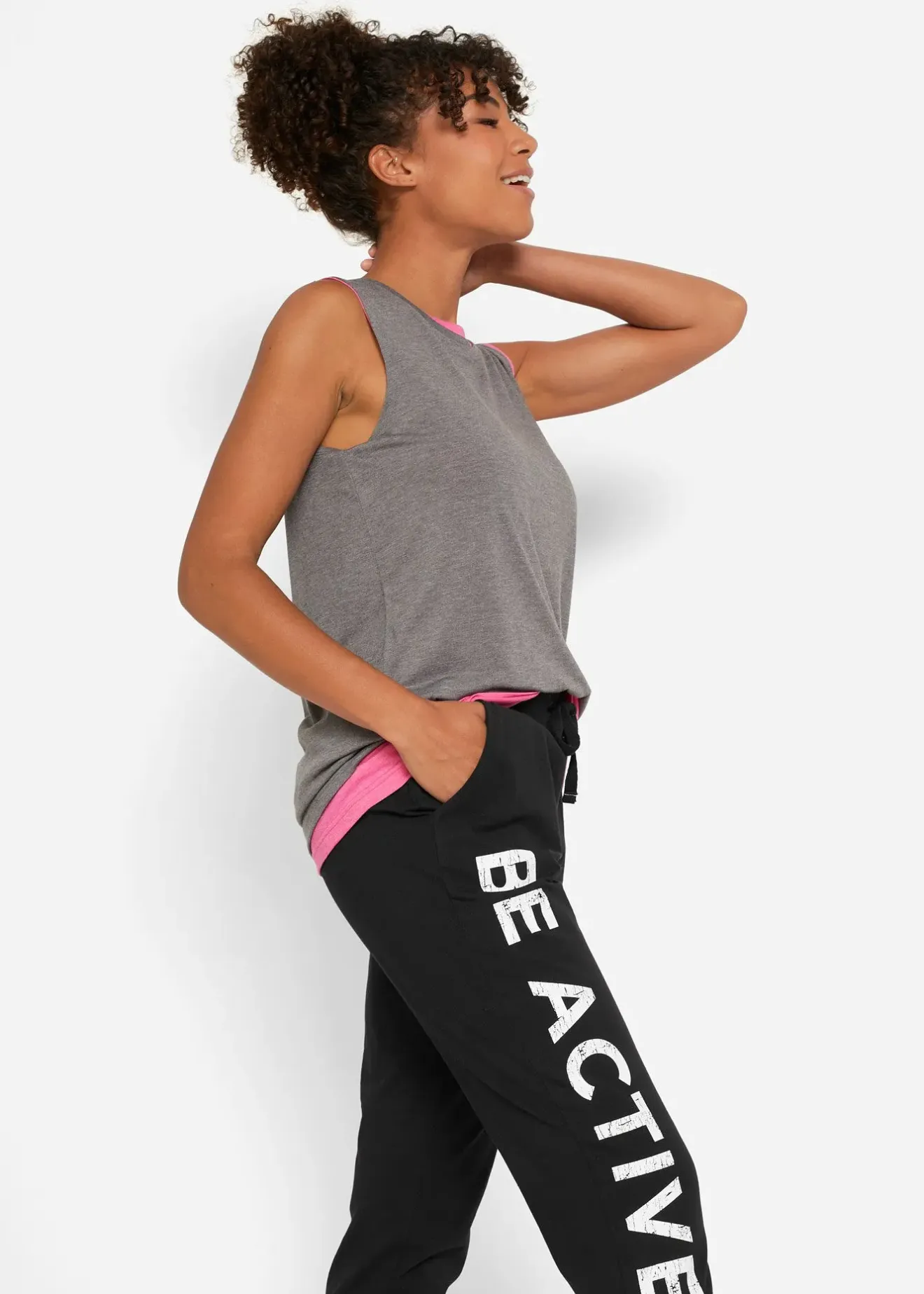 bonprix Pantalon de jogging en coton avec imprimé, loose|Femme Vêtements De Sport|Sweats