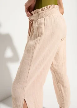 Femme bonprix Vêtements De Plage|Pantalons|Pantalon de plage en gaze de coton, longueur 3/4