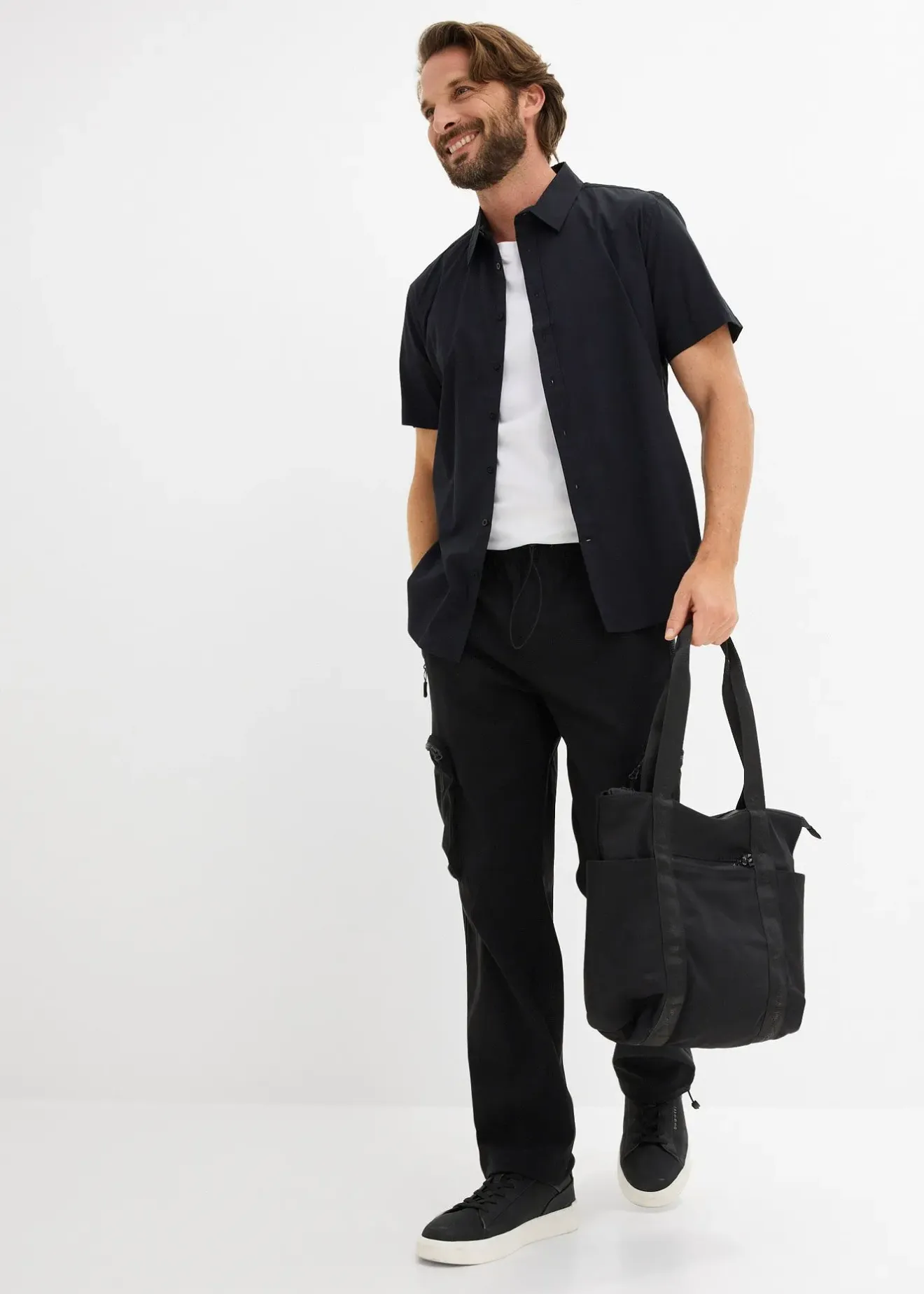 bonprix Pantalon droit très extensible à poches cargo zippées, regular|Homme Pantalons