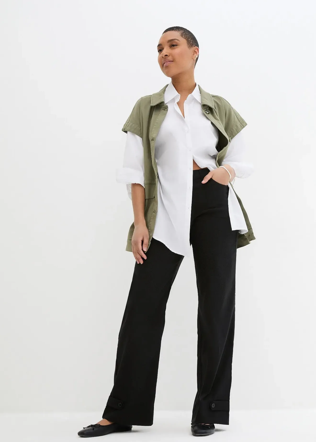 Femme bonprix Pantalons|Tailles Petite|Pantalon en bengaline extensible à taille élastiquée