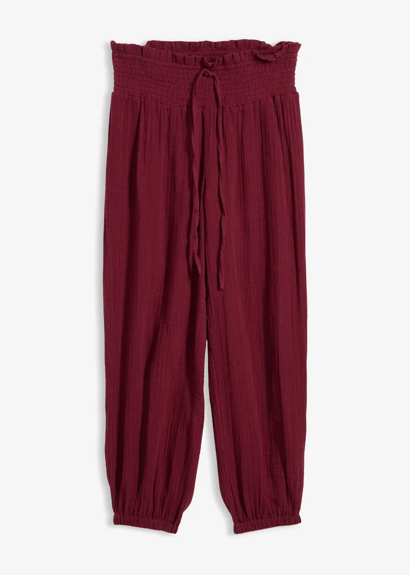 bonprix Pantalon en gaze de coton avec ceinture smockée|Femme Pantalons