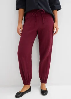 bonprix Pantalon en gaze de coton avec ceinture smockée|Femme Pantalons