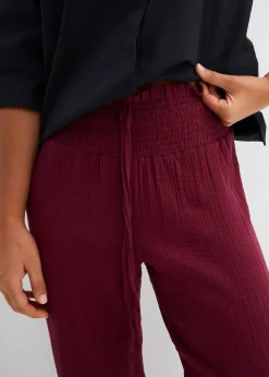 bonprix Pantalon en gaze de coton avec ceinture smockée|Femme Pantalons