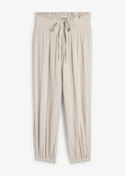 bonprix Pantalon en gaze de coton avec ceinture smockée|Femme Pantalons