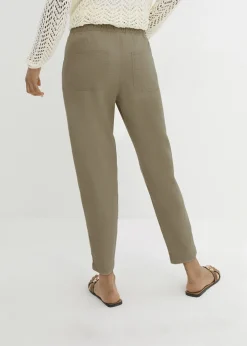 bonprix Pantalon en lin majoritaire avec empiècement de dentelle sur le côté, longueur cheville|Femme Pantalons