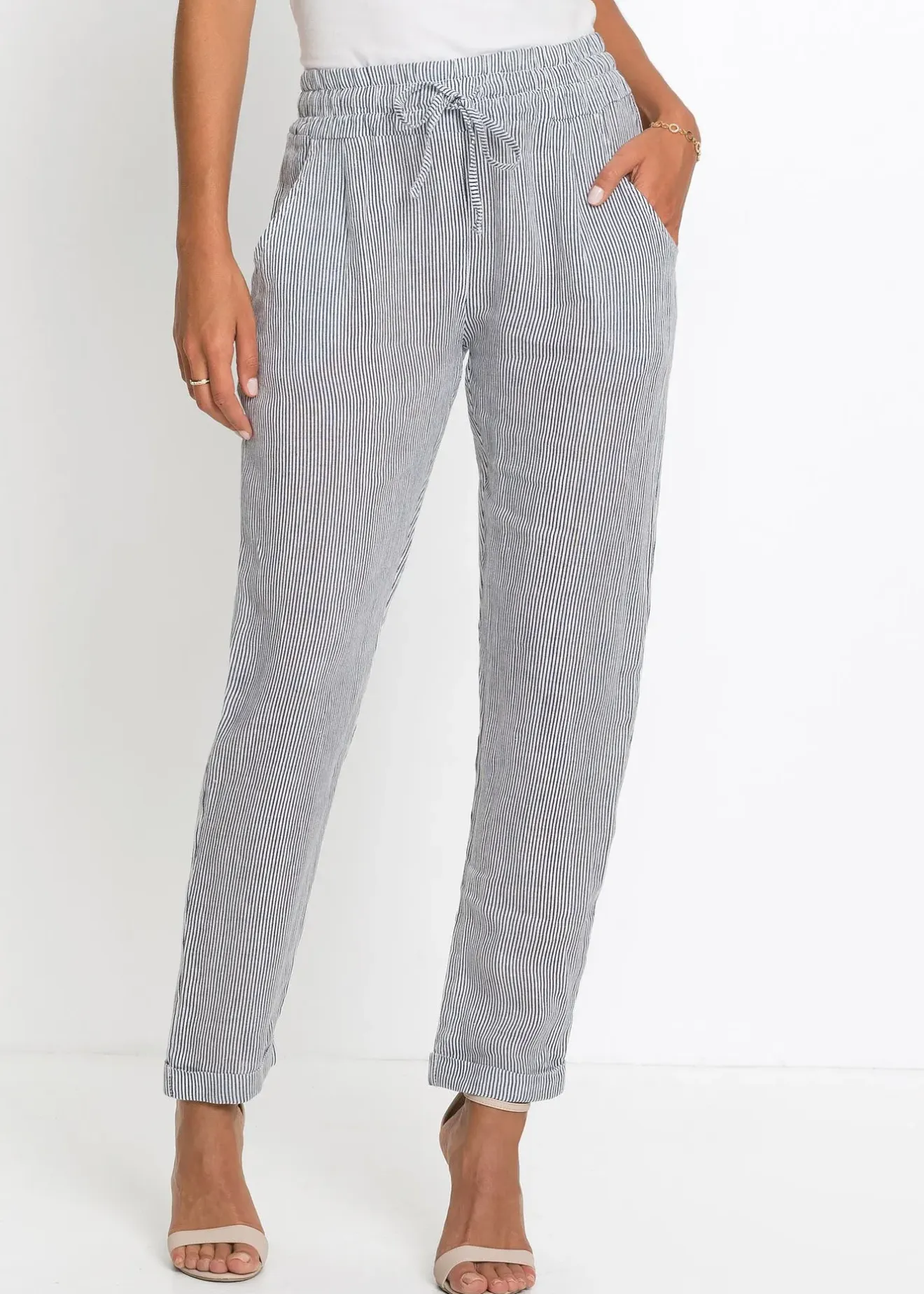 bonprix Pantalon en lin mélangé, taille élastiquée|Femme Pantalons