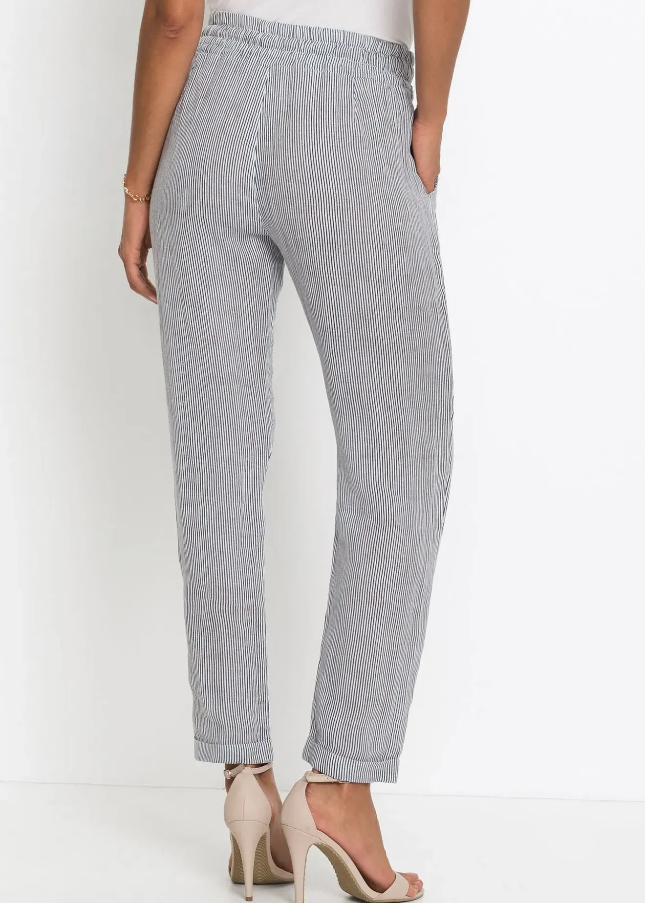 bonprix Pantalon en lin mélangé, taille élastiquée|Femme Pantalons