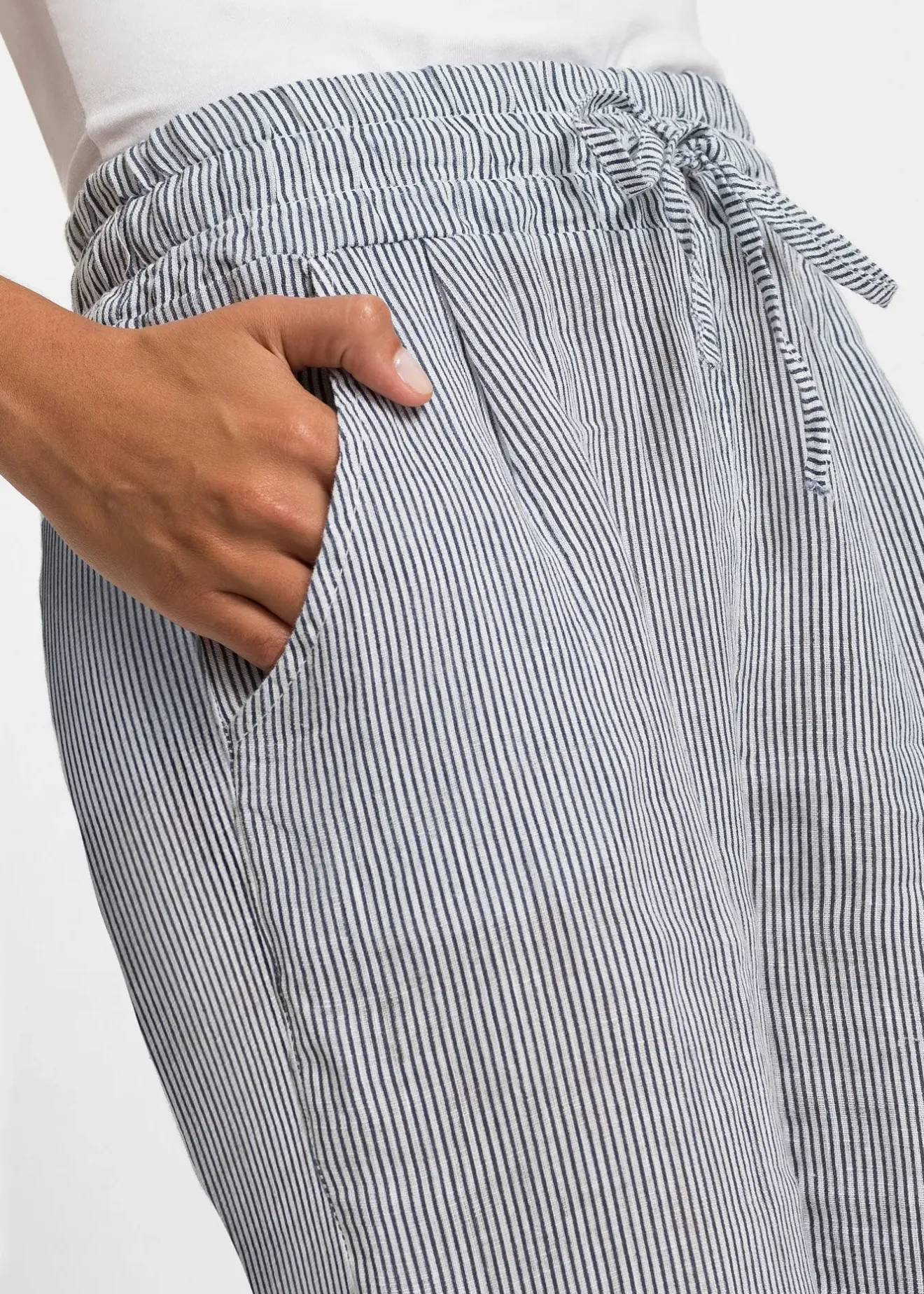 bonprix Pantalon en lin mélangé, taille élastiquée|Femme Pantalons