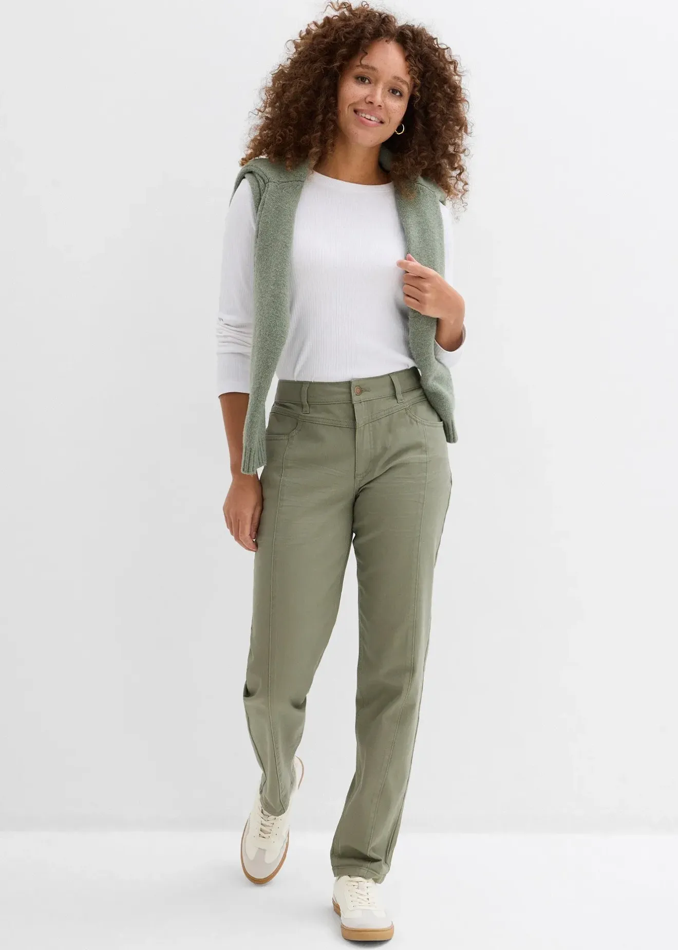 bonprix Pantalon en twill coton élasthanne|Femme Pantalons