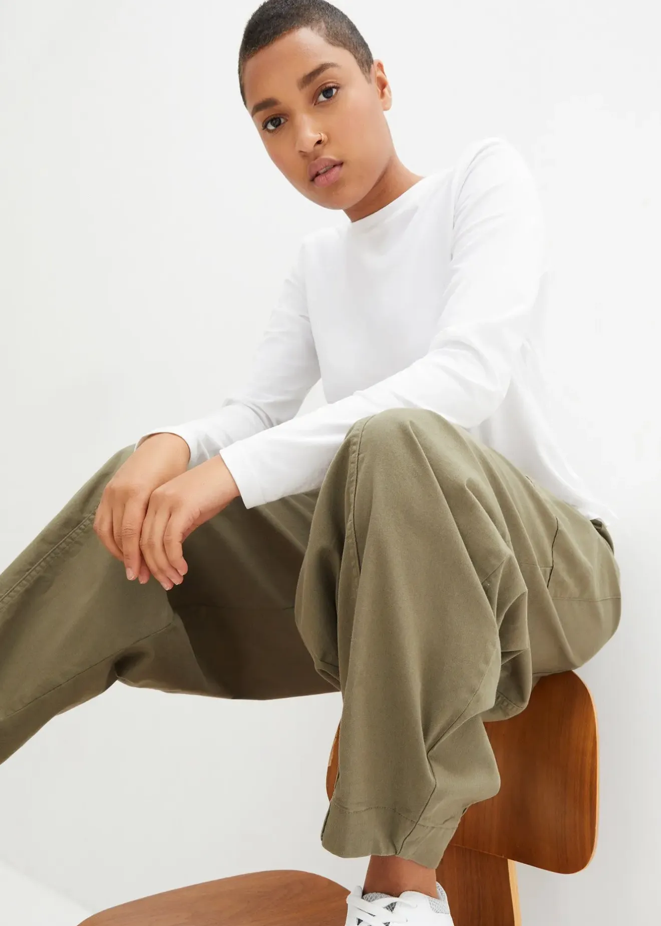 bonprix Pantalon en twill de coton extensible|Femme Pantalons