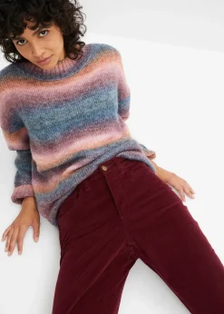 Femme bonprix Pantalons|Pantalon en velours côtelé extensible avec taille haute confortable