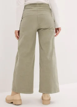 Femme bonprix Pantalons|Pantalon en velours côtelé, taille haute élastiquée