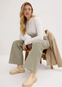 Femme bonprix Pantalons|Pantalon en velours côtelé, taille haute élastiquée