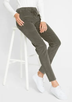 bonprix Pantalon en velours côtelé, taille élastiquée|Femme Pantalons