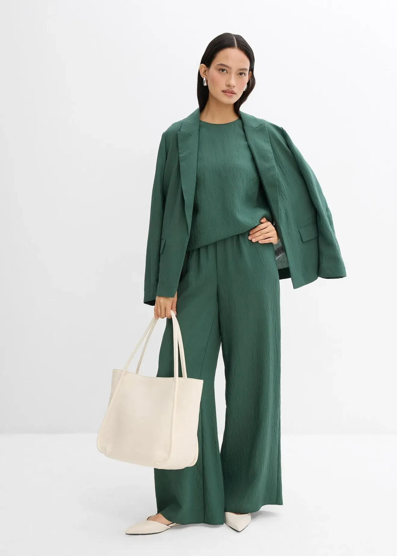 Femme bonprix Deux Pièces & Ensembles|Pantalons|Pantalon en viscose mélangée, effet froissé