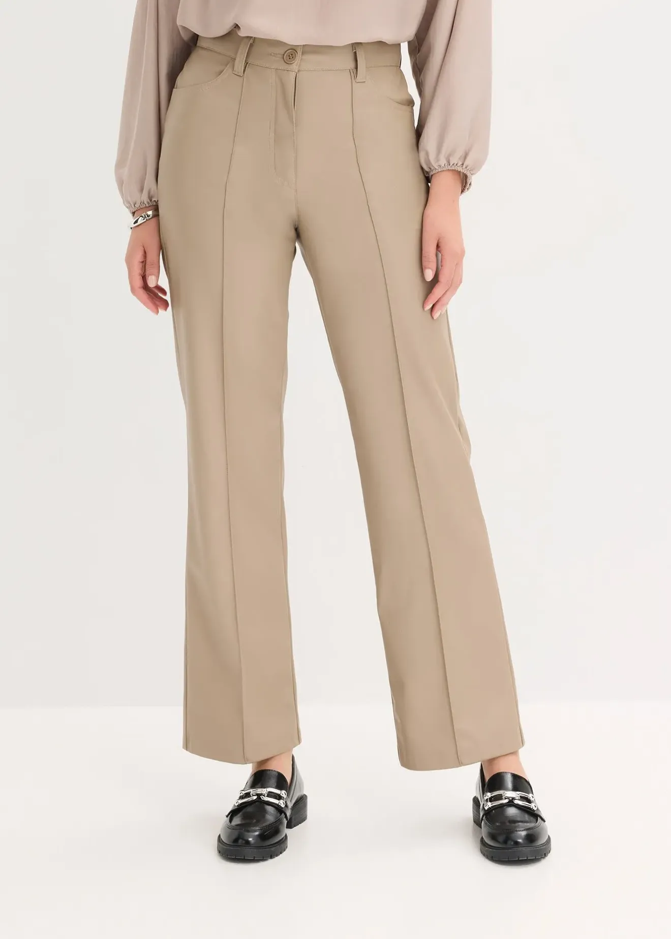 Femme bonprix Pantalons|Pantalon enduit avec passepoil, droit