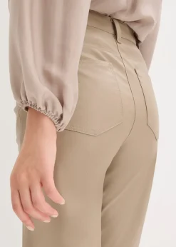 Femme bonprix Pantalons|Pantalon enduit avec passepoil, droit
