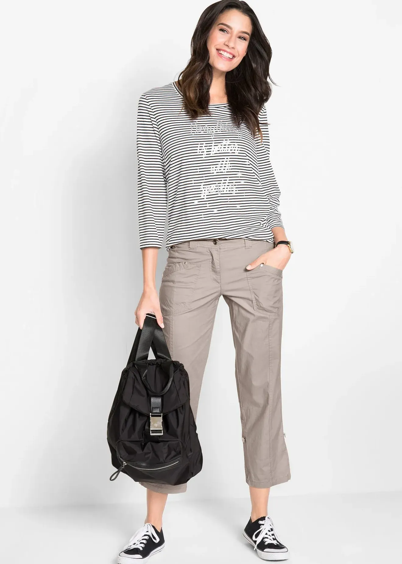 Femme bonprix Pantalons|Pantalon extensible cargo 3/4