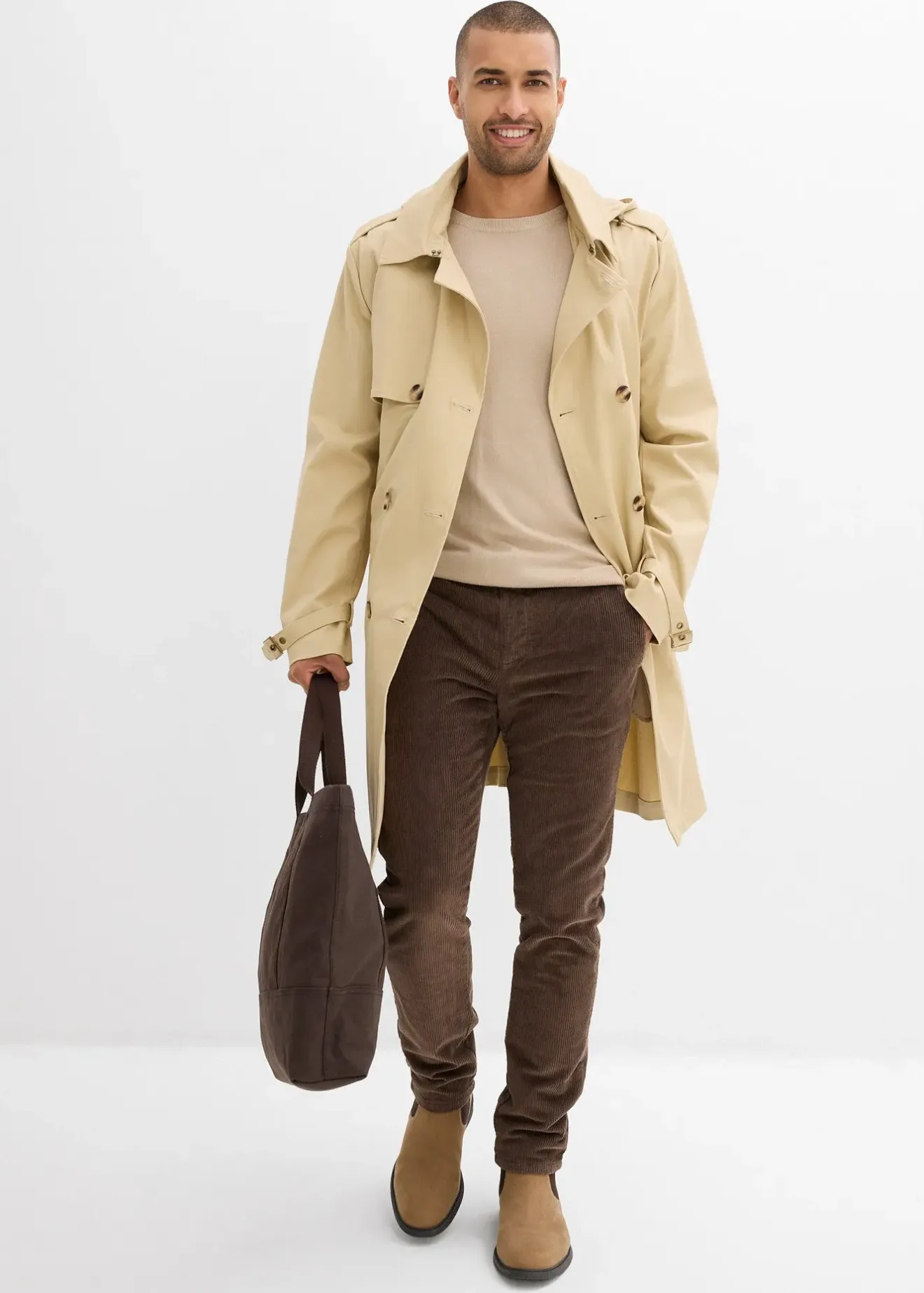 bonprix Pantalon jogger regular en velours côtelé, doublure chaude en flanelle, droit|Homme Vêtements Thermiques|Pantalons