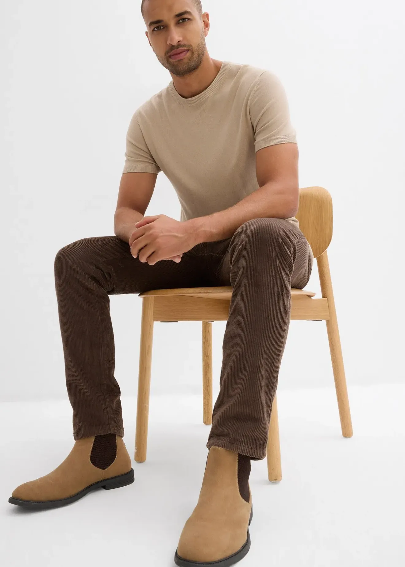 bonprix Pantalon jogger regular en velours côtelé, doublure chaude en flanelle, droit|Homme Vêtements Thermiques|Pantalons