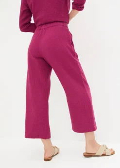 Femme bonprix Pantalons|Pantalon large à pinces en gaze de coton
