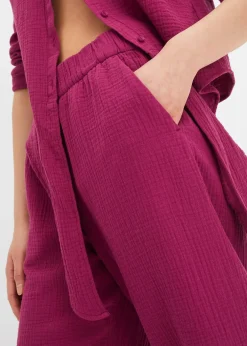 Femme bonprix Pantalons|Pantalon large à pinces en gaze de coton