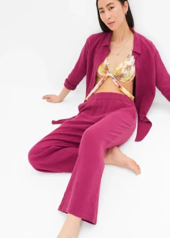 Femme bonprix Pantalons|Pantalon large à pinces en gaze de coton