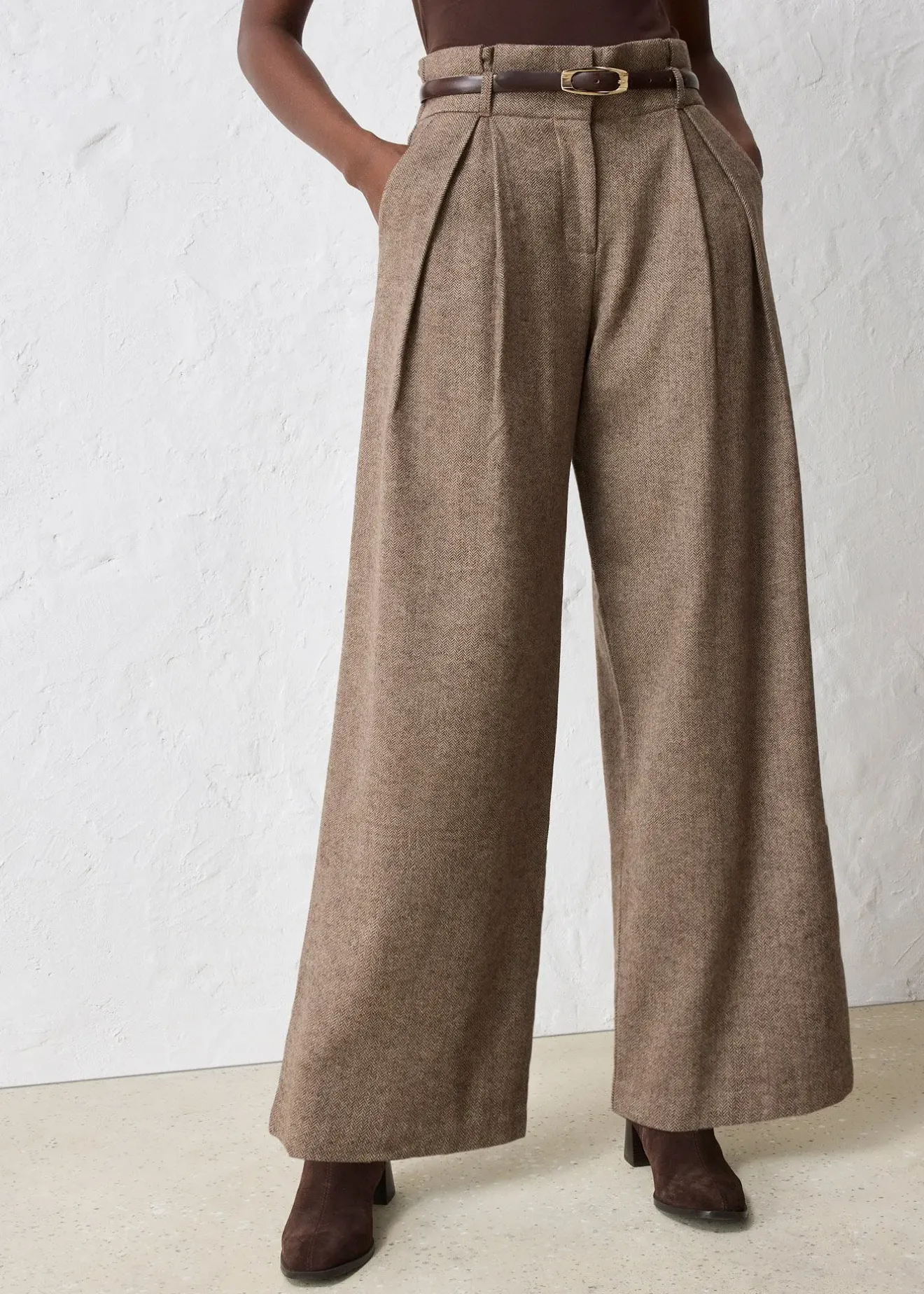 Femme bonprix Premium|Pantalons|Pantalon large à pinces en laine majoritaire