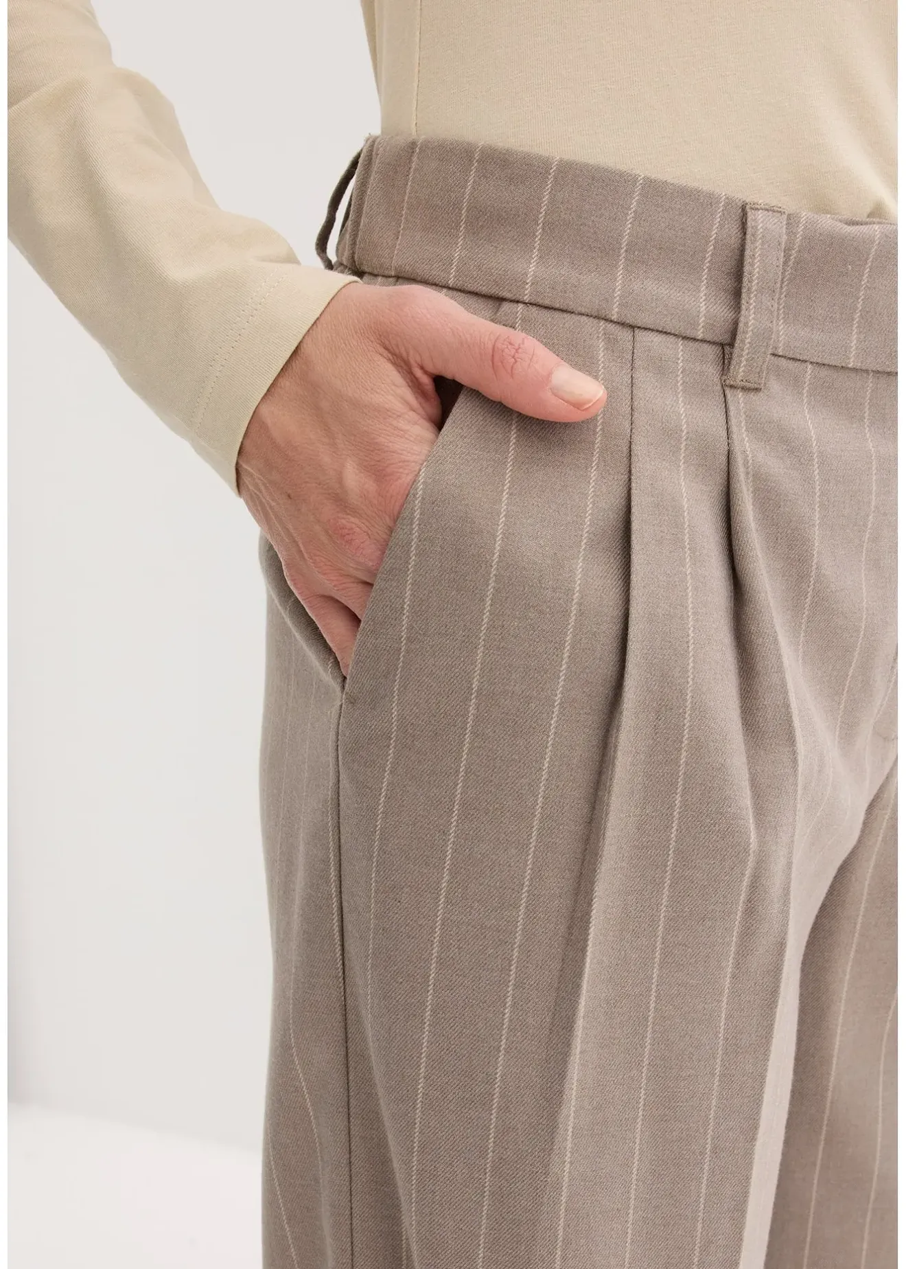 bonprix Pantalon large à pinces et rayures tennis|Femme Pantalons