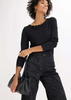 bonprix Pantalon large en coton extensible|Femme Pantalons