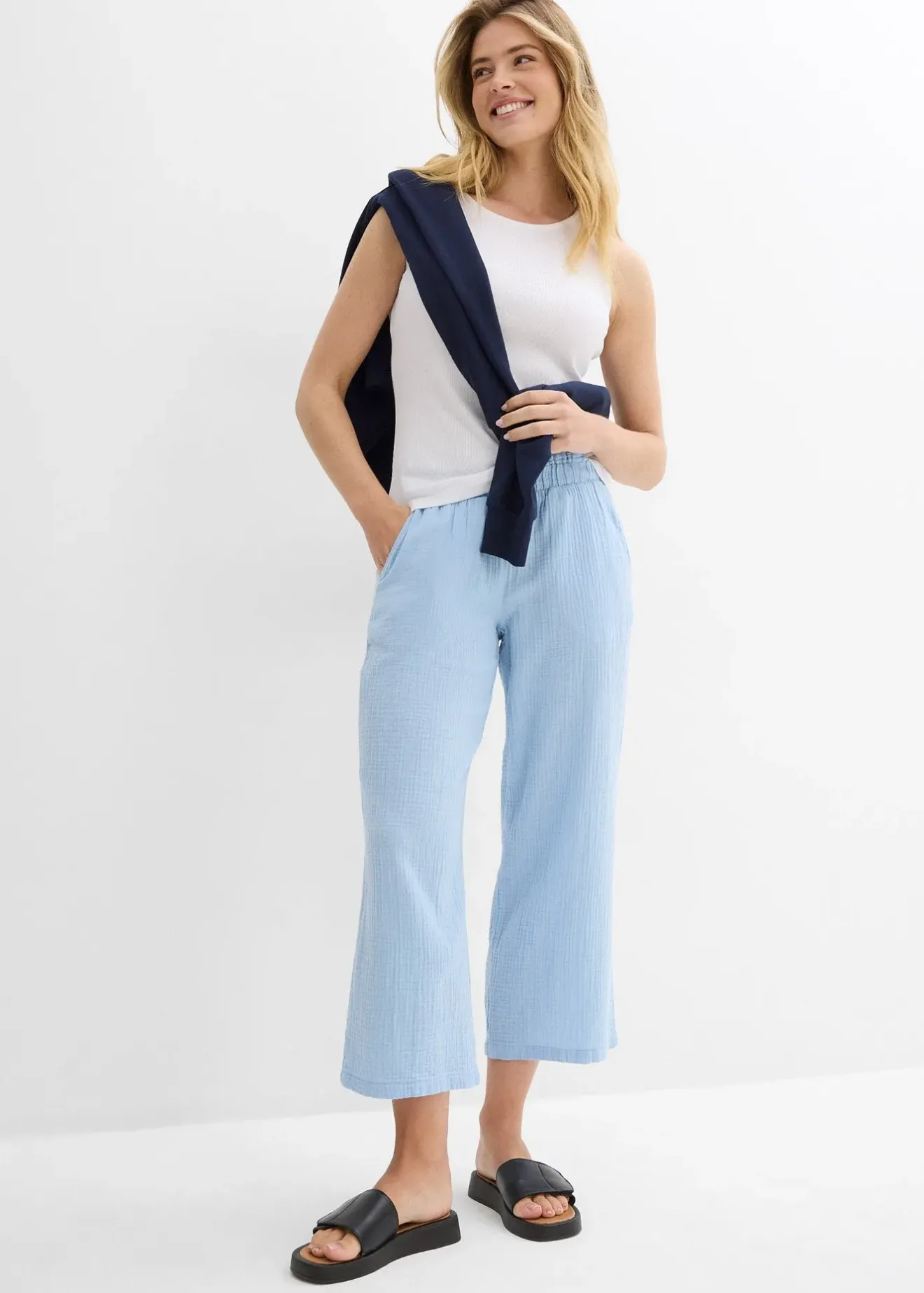 Femme bonprix Pantalons|Pantalon large en gaze de coton