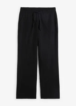 bonprix Pantalon large en lin et coton|Femme Tailles Petite|Pantalons