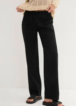 bonprix Pantalon large en lin et coton|Femme Tailles Petite|Pantalons