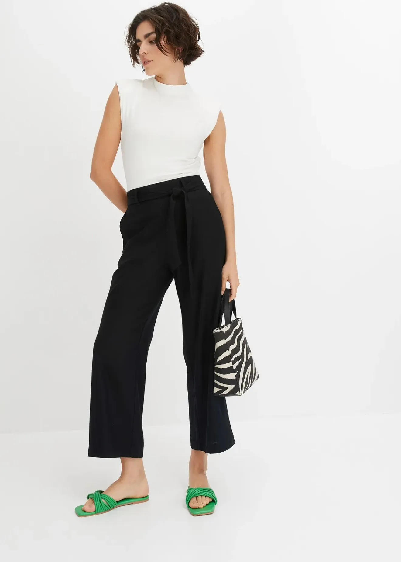 Femme bonprix Pantalons|Pantalon large en lin mélangé