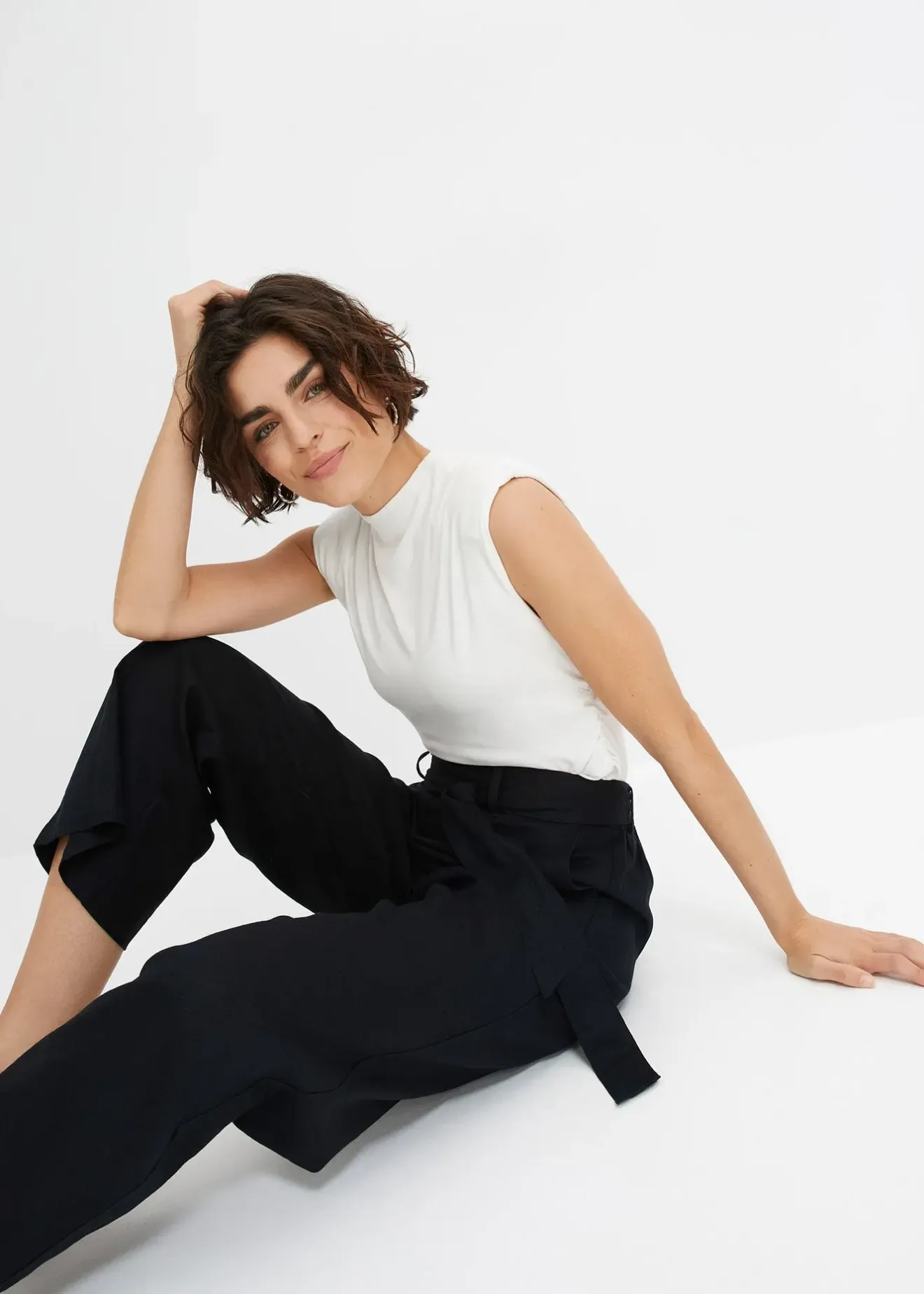 Femme bonprix Pantalons|Pantalon large en lin mélangé