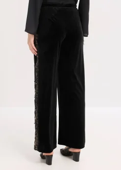 Femme bonprix Pantalons|Pantalon large en velours doux avec empiècement dentelle
