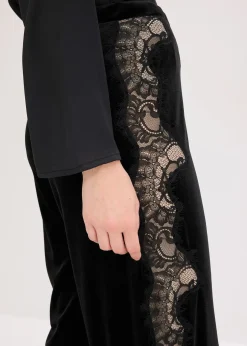Femme bonprix Pantalons|Pantalon large en velours doux avec empiècement dentelle