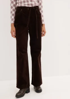 bonprix Pantalon large en velours côtelé avec ceinture à nouer|Femme Pantalons