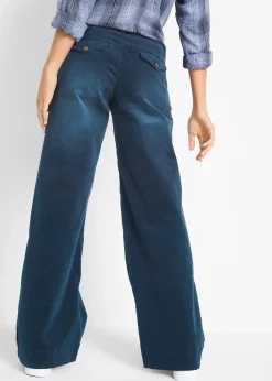 bonprix Pantalon large en velours côtelé extensible|Femme Pantalons