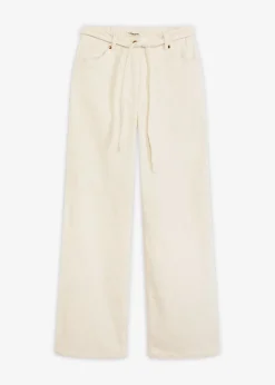 Femme bonprix Pantalons|Pantalon large en velours côtelé avec ceinture à nouer