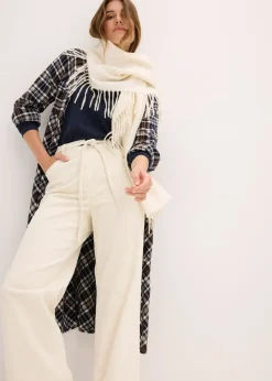 Femme bonprix Pantalons|Pantalon large en velours côtelé avec ceinture à nouer